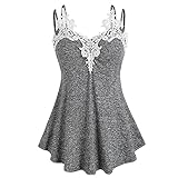 XWLY Leibchen Damen Sexy V Ausschnitt Mode Spitze Spleißen Einfarbig Damen Oberteile Elegant Exquisit Sommer Sandstrand Party Abschlussball Damen Tops B-Gray M