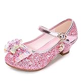 Lazzon Mädchen Prinzessin Schuhe Sandalen Glitzer mit Absatz Pumps Festliche Karneval Party Fasching Kostüm Zubehör Schuhe, Pink, Tag 27= EU 26--Foot Length 6.77