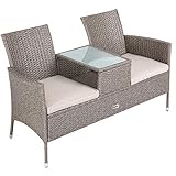 Casaria Poly Rattan Gartenbank 2-Sitzer Tisch In Der Mitte Auflage Wetterfest 143 cm Garten Balkon Kinobank Bank C