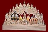 yanka-style LED Tisch - Schwibbogen Lichterbogen Leuchter Seiffener Dorf aus Holz ca. 23 cm breit Weihnachten Advent Geschenk Dekoration (206351)