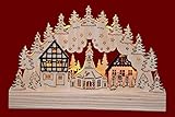yanka-style LED Tisch - Schwibbogen Lichterbogen Leuchter Seiffener Dorf aus Holz ca. 23 cm breit Weihnachten Advent Geschenk Dekoration (206351)