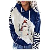 Hoodies Damen Weihnachtspullover Langarm Süßes T-Shirt Kordelzug Übergröße Pullover Sweatshirts mit Tasche B