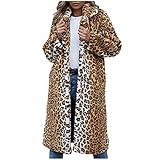 RKaixuni Damen Winterjacke Blazerjacke Leopard Kunstpelz Lang Elegant Fleecejacke Verdickte Umlegekragen Lose Outdoor Jacken für Damen Tarchtenjacke Strickjacke Strick