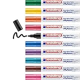 edding 750 Glanzlackmarker Set - mehrfarbig - 10 bunte Lackmarker - Rundspitze 2-4 mm - Lackstift für Glas, Stein, Holz, Kunststoff und Papier - wasserfest, stark deck