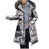 ZZENOR Winterjacke Damen Daunenjacke Warme Lackleder Daunenmantel Lange Kapuzenjacke Wintermantel Glänzend Parka Jacke Steppjacke Übergangsjacke Dicke Winddichte Schneeanzüge Coat Pelzkragen T