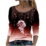 Masrin Trendige Oberteile Damen Mode Rose Gradient Printed Pullover Tunika mit O Ausschnitt und Langen Ärmeln Lockere Bequeme Bluse Herbst Lang