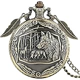 en Vintage ehrfürchtige 3D W?lfe hervorragende Skulptur Halskette Exquisite Wolf Tieruhr Kreative Anh?nger Geschenke mit Blattzubeh?r Herren Analog