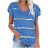 Gestreift Print Shirts Damen Elegante V-Ausschnitt Kurzarm T-Shirt Oversize Lockere Sommerbluse Yoga Party Beiläufige Oberteile Mode Gemütlich Shirts Top