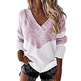 GANBADIE Women Sweaters-Oversized Chunky Knit Color Block V Neck Sexy Drop Shoulder Batwing Sleeve Pullover Sweater Top