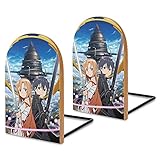 Sword Art Online Buchstützen für Regale, Sapeli-Holz-Buchstützen für Büro, Desktop, rutschfeste Buchstützen für Bücher, Filme, DVDs, Buchhalter, 13 x 8,1 x 4,1