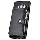 Surakey Kompatibel mit Samsung Galaxy S8 Plus Hülle Leder Case Wallet Tasche PU Tasche Handy Schutzhülle Brieftasche mit Reißverschluss Kartenfächer Lederhülle Geldbörse Case Tasche, Schw