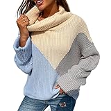SHOWSHY Rollkragenpullover Pulli Damen Langarm Rollkragen Farbblock Slim Fit Warme Bequem Strick-Pullover Strickmantel Sweatjacken für Herbst Winter Frauen Casual Langarmhemd Sweater Jumper Ob