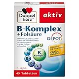 Doppelherz B-Komplex DEPOT mit Folsäure – B-Vitamine als Beitrag für die normale Funktion des Nervensystems und den normalen Energiestoffwechsel – 45 Tab