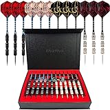 OlymOlym Dartpfeile Steel Dart Pfeile Metallspitze, Steel Darts Set 22g und 21g Dart Flights mit Rutschfesten Aluminium Dart Schaft und Style Flights+Darts Anspitzer+Geschenkbox