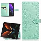 CCSmall Schutzhülle für Samsung Galaxy Z Fold3 5G Mandala, schlankes 3D-Flip-Leder, Magnetverschluss, Kreditkartenfach und Handschlaufe, Handyhülle für Samsung Galaxy Z Fold3 5G MTL, Grü