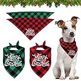 Weihnachten Hund Bandana, Haustier Halstuch Schal Dreieck Lätzchen Kariert Kopftücher für Weihnachts Haustier Kostüm Zubehör, Hundehalstuch Bandanas für Kleine Mittelgroße Große Hunde Katzen, 2 Stück