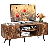 DREAMADE TV-Lowboard, TV-Schrank mit 2 Türen & 2 offenen Regalen, TV- Regal, Fernsehschrank aus Holz, Fernsehtisch für Wohnzimmer, Schlafzimmer, Industrie-Design, vintageb