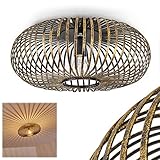 Deckenleuchte Ovari, runde Deckenlampe aus Metall in Schwarz/Gold, 1-flammig, E27-Fassung max. 60 Watt, Retro-Leuchte mit Lichteffekt durch Gitter-Optik, LED Leuchtmittel geeig
