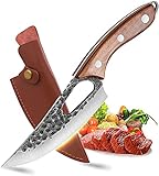 TIVOLI Ausbeinmesser küchenmesser scharf Japanisches Messer Wikinger Messer mit lederscheide Fleischerbeil Handgemachte Hackmesser Kohlenstoffstahl Outdoor-Messer für Outdoor/BBQ/Camping/Jag