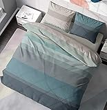 DILIOS Bettwäsche 135x200 2teilig Baumwolle Renforcé Türkisblau Blau Grau Streifen 100% Atmungsaktive Angenehme Baumwollbettwäsche - Bettbezug 135 x 200 cm + Kissenbezug 80 x 80 cm mit Reiß