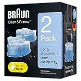 Braun Clean & Renew Reinigungskartuschen für elektrische Rasierer Herren, 2er-Pack, Reinigungsflüssigkeit für Elektrorasierer Reinigung