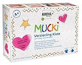 Kreul 24341 - Mucki Verzierling Kiste 7plus1, 7 x 29 ml Verzierlinge und 29 ml Kinderkleber, glitzernde Kindereffektfarbe auf Wasserbasis, parabenfrei, glutenfrei, laktosefrei, vegan, auswaschb