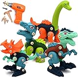 Dinosaurier zum Zusammenbauen STEM Spielzeug, 4 Stück DIY Großer Dino Gebäude Set mit Bohrmaschine Schrauben Konstruktion für Kinder ab 3 4 5 6 7 8 Jahren Jungen Mädchen Weihnachten Geschenk