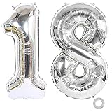 Ceqiny Digitaler Ballon Luftballons Nummer Zahl 18 Ballon Großer Folienballon in 40' 2 Stück Zahlenballons Digitaler Ballon in Silber für Geburtstag Hochzeit Jubiläum oder Sonstige F