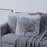 OYIMUA Graue 40 x 40 cm flauschige weiche Kunstpelz-Kissenbezüge 2 Stück, luxuriöse dekorative super weiche Plüsch-Kissenbezüge 40 x 40 cm für Sofa, Bett,