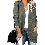 Herbst Und Winter Damen Casual Fashion V-Ausschnitt Einfarbig Lose Langarm Taschen Strickjacke Strickjacke D