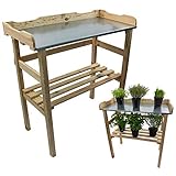 DILUMA Pflanztisch Natur aus Holz mit verzinkter Metall-Arbeitsfläche Gartentisch aus FSC® Holz mit Ablagefläche Wetterfest Holzpflanztisch 82 x 78 x 38 cm für Garten Balkon und T