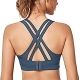 Yvette Sport BH Starker Halt Gepolstert Gekreuzt Rücken Große Brüste Lauf Fitness Yoga Bra,Grau,L