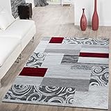 Teppich Günstig Patchwork Design Modern Wohnzimmerteppich In Grau Rot Weiß, Größe:80x150