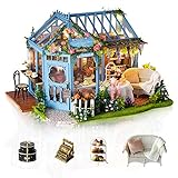 None/Brand DIY Miniatur Puppenhaus Kit zum BAU Miniatur Haus mit Musik Staubschutz und Möbeln Selber Bauen Kreative Bastelgeschenke für Frauen (Garten Haus)