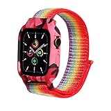 Konafei Kompatibel mit Apple Watch Band Hülle 44 mm 42 40 38 mm, weiches Silikon Bumper Case dehnbar Klettverschluss Nylon Sport kompatibel iWatch Serie SE/6/5/4/3/2/1 für Damen und H