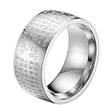 HIJONES Herren Buddhistischen Mantra Herz Sutra 10mm Breite Edelstahl Ring Band, Dichtung Skript Chinesischen Stil Silber Größe 62