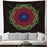 Wandteppich Schwarzes Lotus-Mandala Wandtuch Polyester Deko Schlafzimmer Wandbehang Wanddeko Wohnzimmer Tapestry Aesthetic Room Decor Wand Zimmer Deko Aesthetic Wandteppiche 75x100