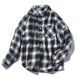 HUITAILANG Flanellhemd Herrenbluse, Karierter Taschenknopf, Langarm-Freizeithemden, Navy, 3X, Groß