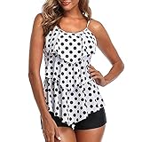 BOLANQ Damen Sexy Print Rüschen Push Up Monokini Badeanzug Bademode Hohe Brust Mode Dunkelblau Weiß Blau Größer Bikinihose Weiß Bikini Top Damen Bikini Top