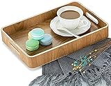BERTY·PUYI Dekorieren Sie Das Serviertablettset Mit 3 Couchtischen/Rechteckigen Holztabletts Mit Dem Griff des Partyempfangs Der Tischfokus-Küchenorganisatoren.-Rectangle - M