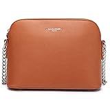 DAVIDJONES Damen Jet Set Saffiano PU Leder Große Kuppelketten Crossbody Schultergurt Satteltaschen, Braun (braun), M
