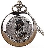 LXLH Taschenuhr und Kette, neues Porträt von Stalin des russischen Führers Taschenuhren Halskette Kettenanhänger Silber Taschenuhren Geschenke für Männer Frauen, Silb
