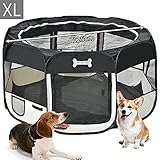 MC Star Oxford Welpenauslauf faltbar Welpenlaufstall Tierlaufstall für Hunde Hasen Meerschweinchen Katzen für innern oder außen, 8 Elemente,125 x 125 x 64cm,Schw