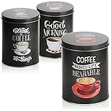 com-four® 3x Kaffeedose - Dekorative Vorratsdosen in 3 Designs - Aufbewahrungsbehälter mit Deckel für Kaffee, Tee, Kakao (03 Stück - dunkelgrau)