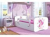 Kinderbett Jugendbett 70x140 80x160 80x180 Weiß mit Rausfallschutz Matratze Schublade und Lattenrost Kinderbetten für Mädchen und Junge - Fee mit Schmetterlingen 160