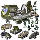 15 PCS Military Friction Powered Transport Cargo Airplane Toy with Die-cast Military Cars Including 6 Diecast Military Vehicle Toys and Army Men Action Figures for Combat Toy Imaginative Play