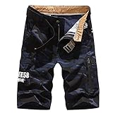 LSSM Sommer LäSsige Kurze Camouflage-Mehrtaschenhose In üBergrößE Plus FüNf-Punkt-Hose FüR Herren Chino Hosen FüR Herren Schwarz Lange Hosen Herren Jeans Jogging Hosen Schwarz Stoff Blau 36