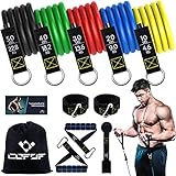 Resistance Bands Widerstandsbänder Set, 5 Fitnessbänder Expander Tube Bands, Fitnessband mit Großem Griff Knöchelriemen Türankerbefestigung Tragtasche, Ideal für Pilates Krafttraining Physiotherap