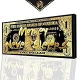 DotComCanvas® XXL Gold Dollar Geldschein Wandbild | Leinwand direkt Aufhangbereit Money Never Sleeps (100 X 50 cm)