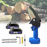 Mini Kettensäge mit Akku, Elektror Kettensäge Motorkettensäge UniversalChain zum Holz in Garten und Forst (550W, RückschlagschutzundKettenfangbolzen, mit 2 Akku+2 Ketten und Ladegerät)